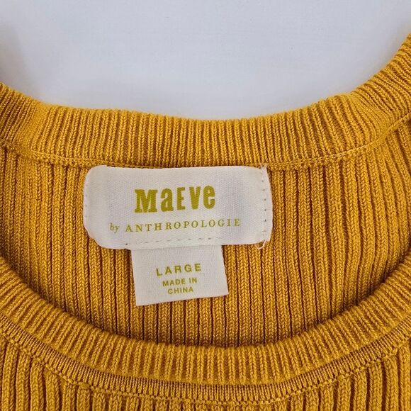 Anthropologie Maeve Josefa Ribbed Top In Honey Gold Short Sleeve Size Large - Picture 3 of 5